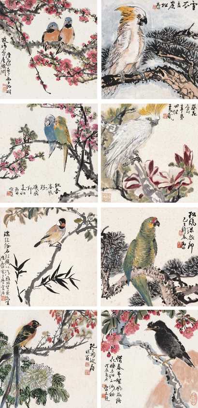 陆抑非 花鸟 册页（八开）